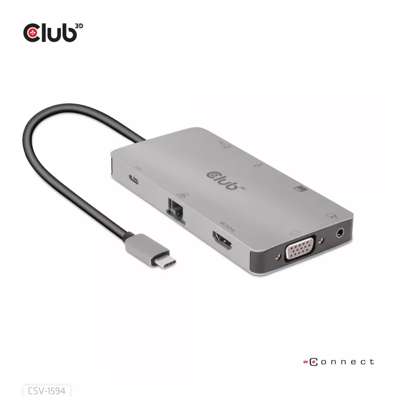 CLUB3D USB Gen1 Type-C 9-in-1 hub s HDMI, VGA, 2x USB Gen1 Type-A, RJ45, SD/Micro SD čítačka kariet a USB Gen1 Type-C konektor samica