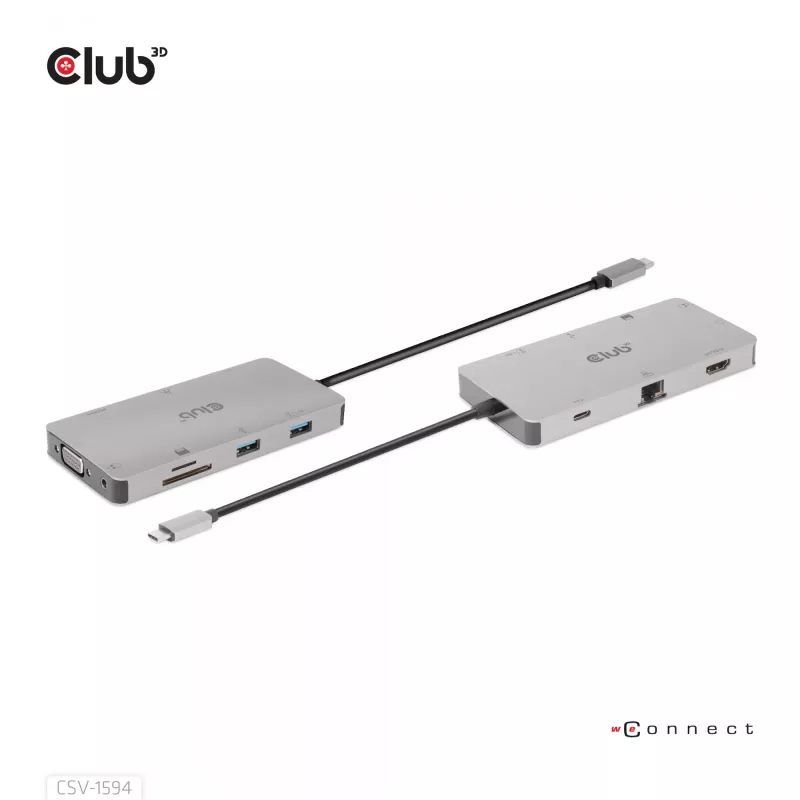 CLUB3D USB Gen1 Type-C 9-in-1 hub s HDMI, VGA, 2x USB Gen1 Type-A, RJ45, SD/Micro SD čítačka kariet a USB Gen1 Type-C konektor samica