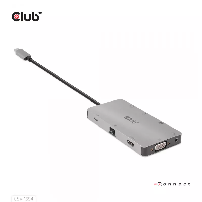 CLUB3D USB Gen1 Type-C 9-in-1 hub s HDMI, VGA, 2x USB Gen1 Type-A, RJ45, SD/Micro SD čítačka kariet a USB Gen1 Type-C konektor samica