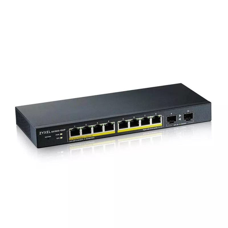 Zyxel GS1900-10HP Managed L2 Gigabit Ethernet (10/100/1000) Power over Ethernet (PoE) čierny