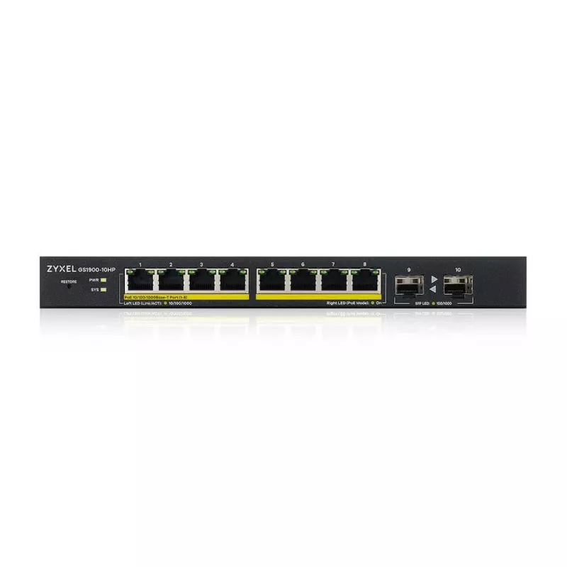 Zyxel GS1900-10HP Managed L2 Gigabit Ethernet (10/100/1000) Power over Ethernet (PoE) čierny