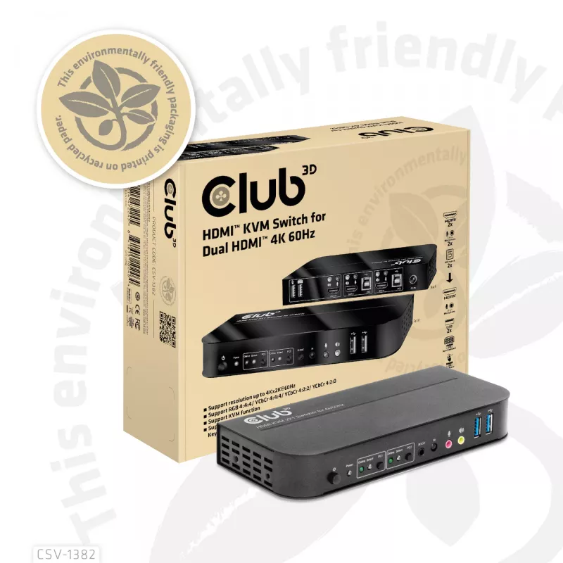 KVM prepínač CLUB3D CSV-1382 Dual HDMI 4K 60Hz USB