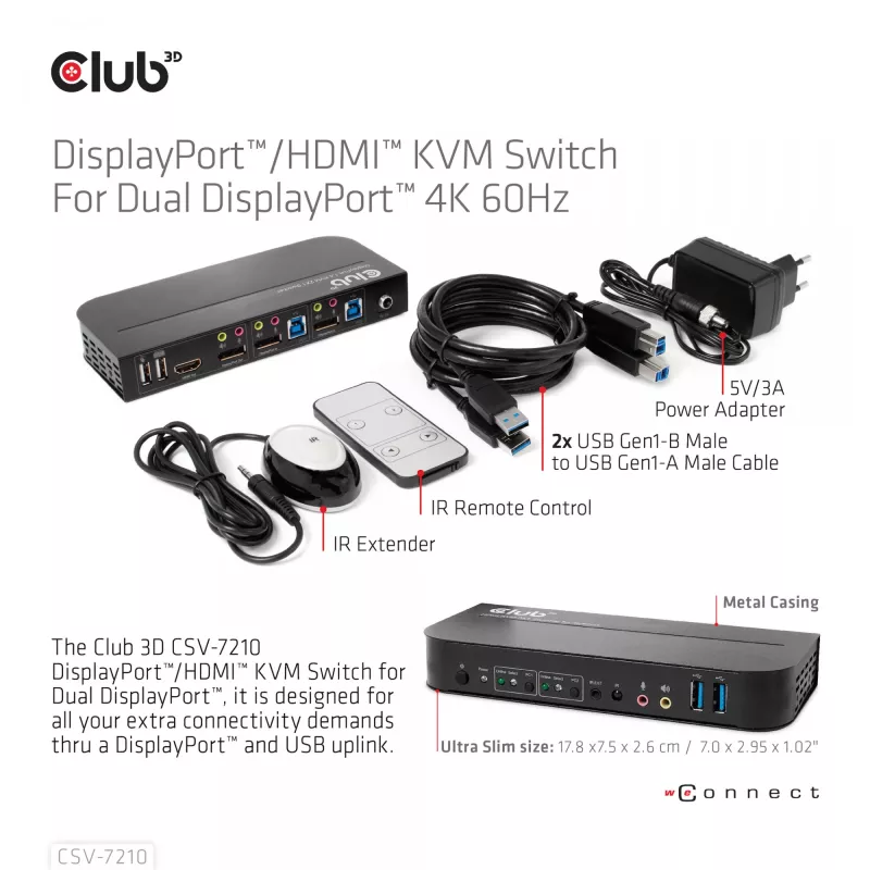 CLUB3D DisplayPort/HDMI KVM prepínač pre Dual DisplayPort 4K 60Hz