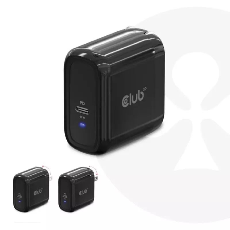 CLUB3D cestovná nabíjačka 65W GAN technológia, jeden port USB Type-C, podpora Power Delivery (PD) 3.0