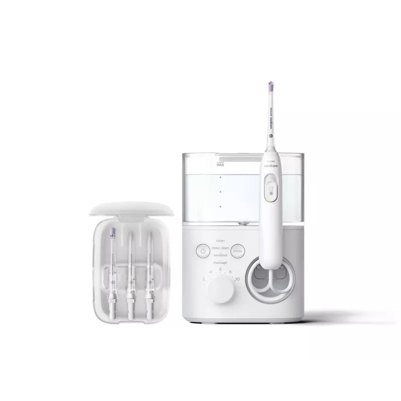 Ústna sprcha Philips Power Flosser 7000 HX3911/40, na batérie, biela, univerzálna AC nabíjačka