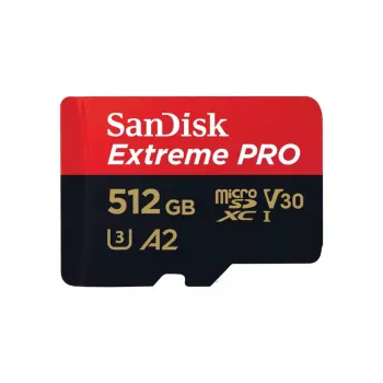 SanDisk Extreme PRO microSDXC 512GB + adaptér SD, rýchlosť čítania 200 MB/s, rýchlosť zápisu 140 MB/s, A2, C10, V30, UHS-I U3