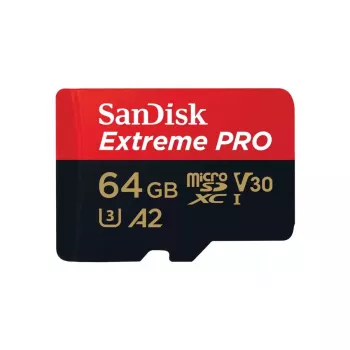 MicroSDXC flash pamäť SANDISK Extreme PRO 64GB UHS‑I U3 V30 A2, čítanie 200 MB/s, zápis 90–140 MB/s, vrátane SD adaptéra