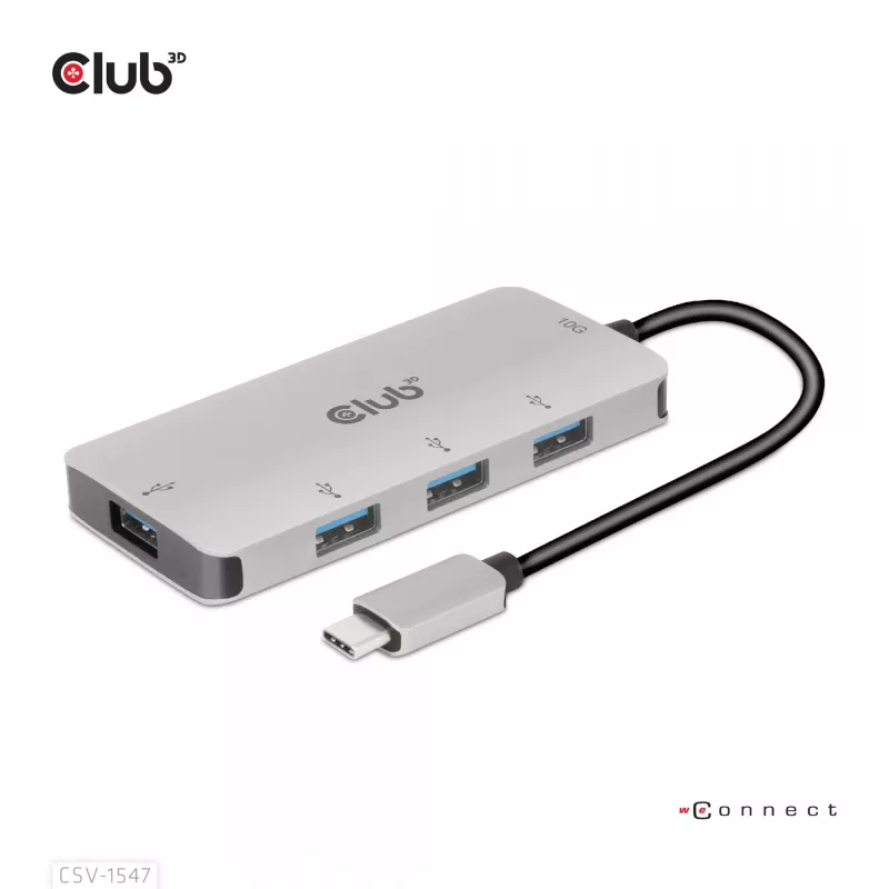 CLUB3D 4-portový USB-A hub pre USB-C – 10 Gbps rýchly prenos