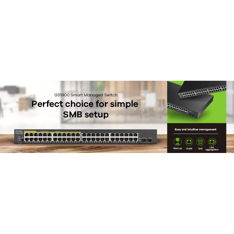 Zyxel GS1900-48-EU0102F sieťový switch L2 Gigabit Ethernet (10/100/1000) čierny