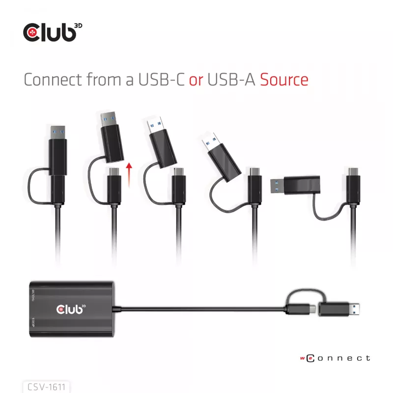 CLUB3D USB Gen1 Type-C/-A na Dual HDMI (4K/30Hz) / VGA (1080/60Hz)
