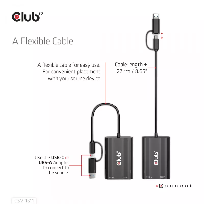 CLUB3D USB Gen1 Type-C/-A na Dual HDMI (4K/30Hz) / VGA (1080/60Hz)