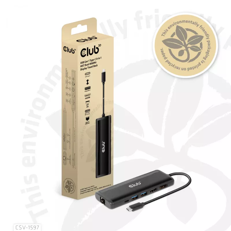 CLUB3D USB Gen 1 Type-C 8-in-1 MST Dual 4K60Hz Display cestovný dock