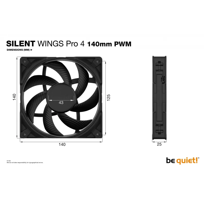 be quiet SILENT WINGS PRO 4 | 140mm PWM ventilátor do počítačovej skrine 14 cm čierny 1 ks