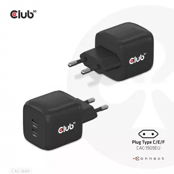 CLUB3D cestovná nabíjačka PPS 45W GAN technológia, Dual-Port USB Type-C, podpora Power Delivery (PD) 3.0