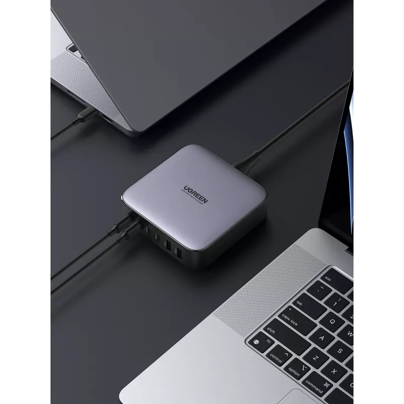 Ugreen 40914 Nexode 200W GaN stolná USB-C-USB-A nabíjačka, do interiéru, AC, 21 V, 5 A, 2 m, čierna, sivá