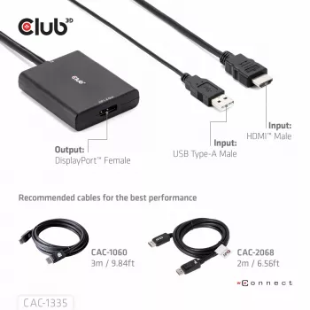 CLUB3D HDMI + Micro USB na DisplayPort™ 4K120Hz alebo 8K30Hz M/F aktívny adaptér