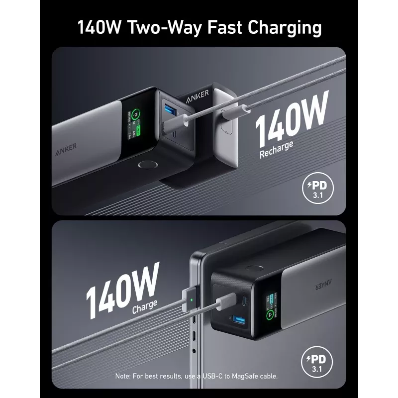 Prenosná nabíjačka Anker 737 (A1289011) – 24000 mAh, 140 W, 2× USB-C + 1× USB-A, strieborná/čierna