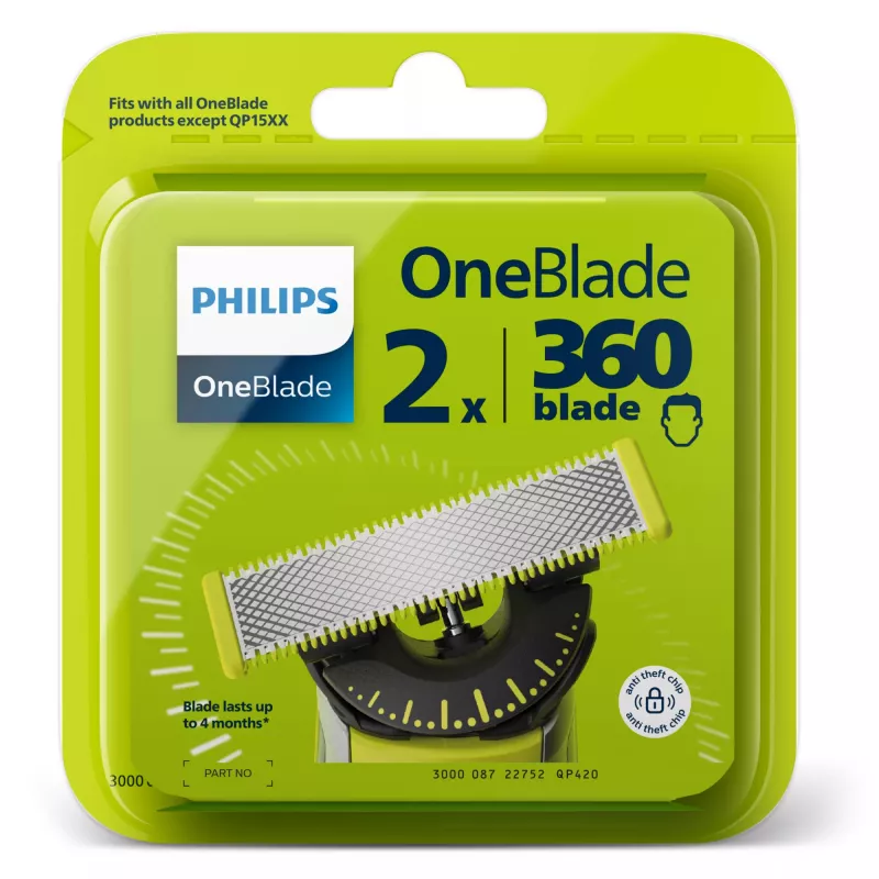 Holiaca hlava Philips Norelco OneBlade QP420/50, strieborná, 2 náhradné hlavy, kompatibilné s Philips OneBlade