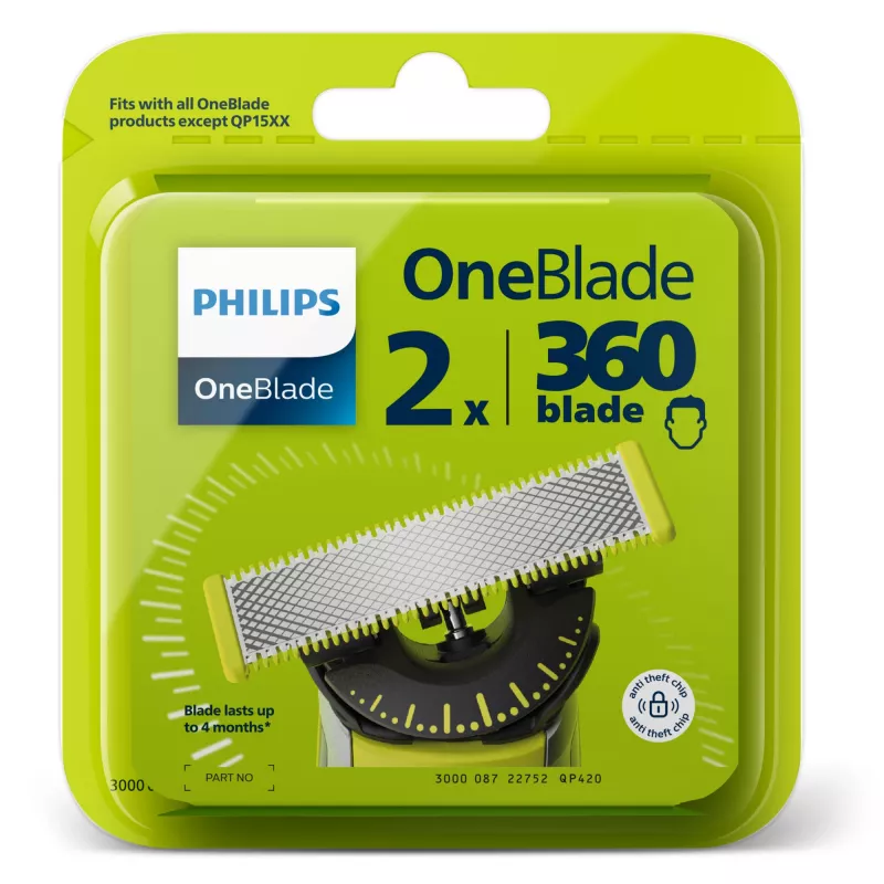 Holiaca hlava Philips Norelco OneBlade QP420/50, strieborná, 2 náhradné hlavy, kompatibilné s Philips OneBlade