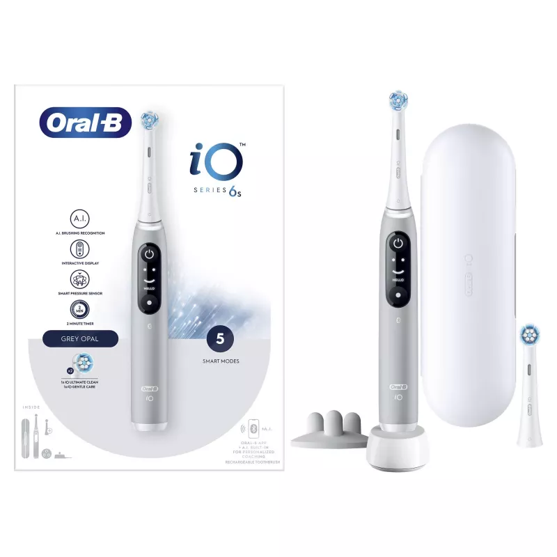Oral-B iO 6S vibračná zubná kefka pre dospelých sivá, biela