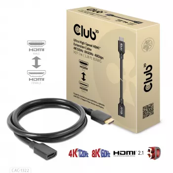 CLUB3D predlžovací kábel HDMI Ultra High Speed 4K120Hz 8K60Hz 48 Gbps, M/F, 1 m
