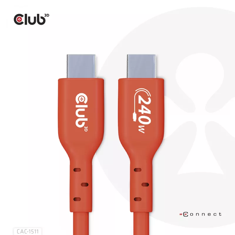 Club 3D CAC-1511 USB2 Type-C obojsmerný kábel s certifikáciou USB-IF, dáta 480 Mb, PD 240 W (48 V/5 A) EPR, samec/samec, 1 m
