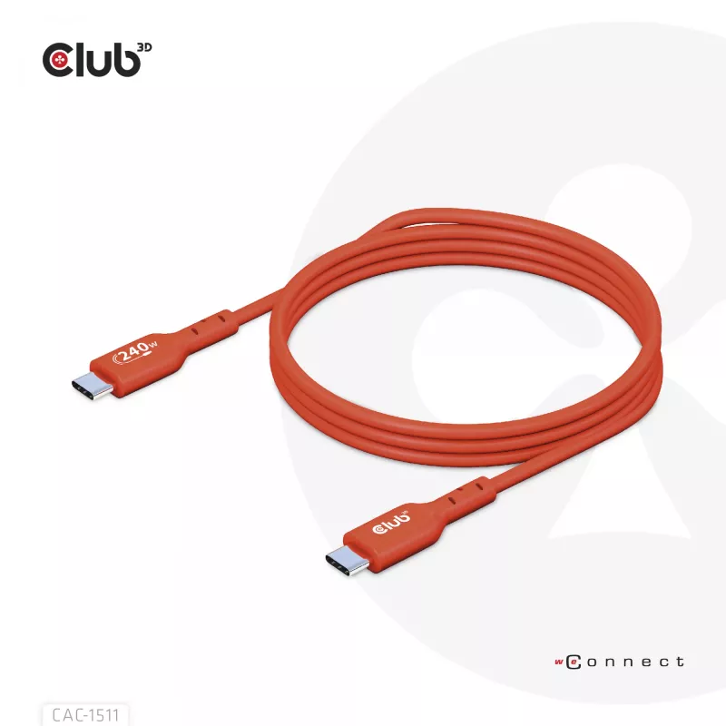Club 3D CAC-1511 USB2 Type-C obojsmerný kábel s certifikáciou USB-IF, dáta 480 Mb, PD 240 W (48 V/5 A) EPR, samec/samec, 1 m