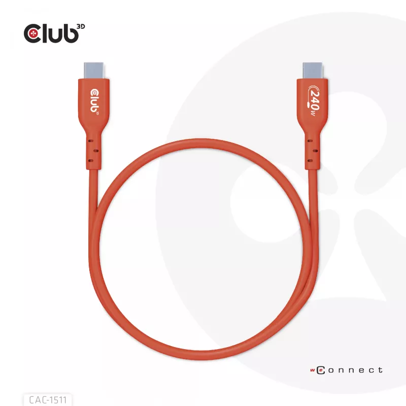 Club 3D CAC-1511 USB2 Type-C obojsmerný kábel s certifikáciou USB-IF, dáta 480 Mb, PD 240 W (48 V/5 A) EPR, samec/samec, 1 m