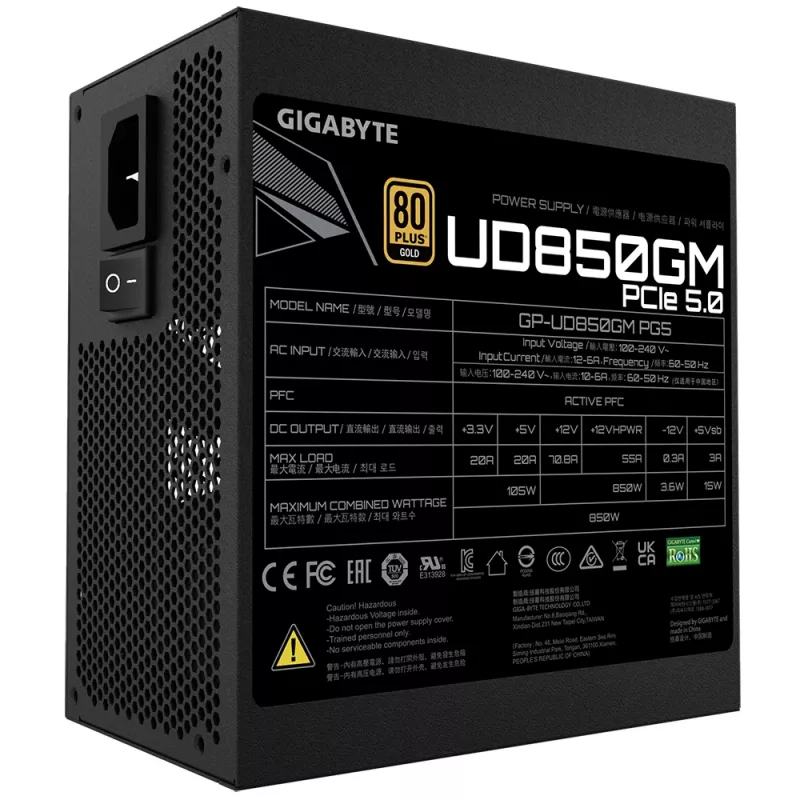 GIGABYTE GP-UD850GM PG5 napájací zdroj 850 W 20+4 pin ATX ATX čierny