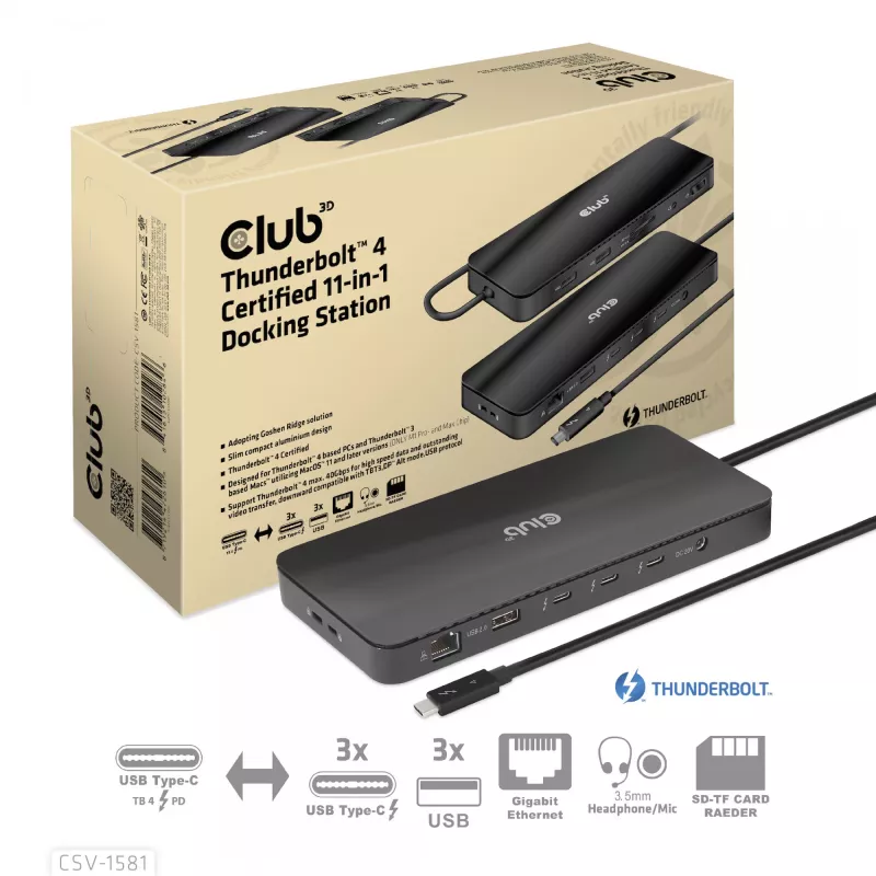 Dokovacia stanica CLUB3D Thunderbolt 4 Certified 11-in-1 140W
