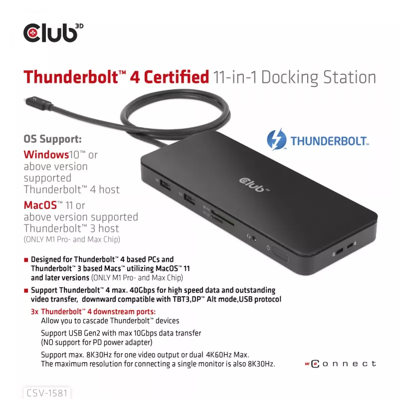 Dokovacia stanica CLUB3D Thunderbolt 4 Certified 11-in-1 140W