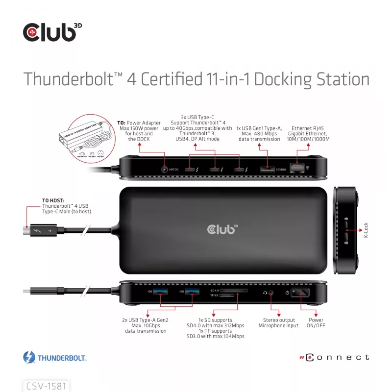 Dokovacia stanica CLUB3D Thunderbolt 4 Certified 11-in-1 140W