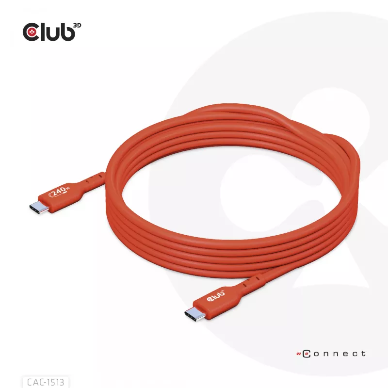 CLUB3D USB2 Type-C obojsmerný USB-IF certifikovaný dátový kábel 480Mb, PD 240W(48V/5A) EPR M/M 3m / 9.84 ft