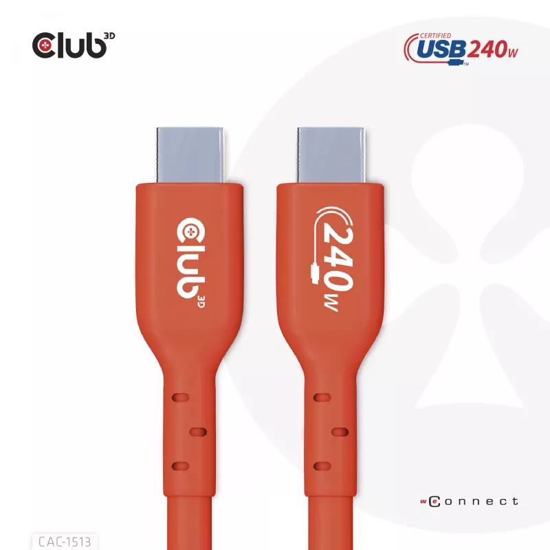 CLUB3D USB2 Type-C obojsmerný USB-IF certifikovaný dátový kábel 480Mb, PD 240W(48V/5A) EPR M/M 3m / 9.84 ft