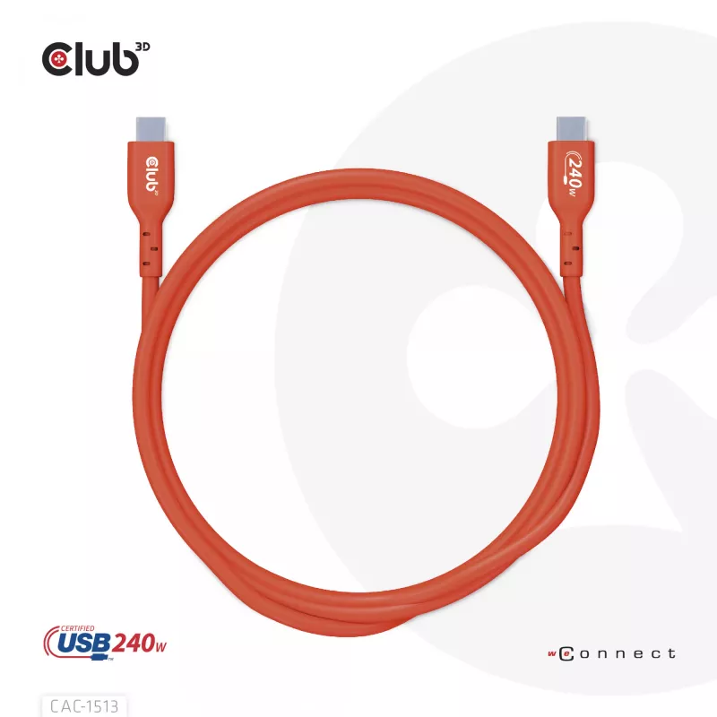 CLUB3D USB2 Type-C obojsmerný USB-IF certifikovaný dátový kábel 480Mb, PD 240W(48V/5A) EPR M/M 3m / 9.84 ft