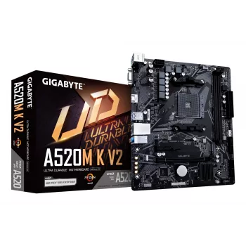 GIGABYTE A520M K V2 základná doska - podporuje AMD Ryzen 5000 série AM4 CPU, až do 5100MHz DDR4 (OC), PCIe Gen3 x4 M.2, GbE LAN, USB 3.2 Gen 1