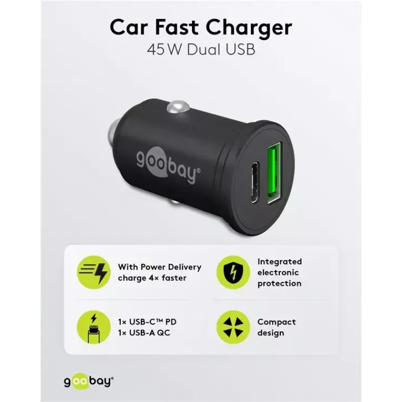 Goobay Dual-USB auto rýchlonabíjačka USB-C PD 45W čierna