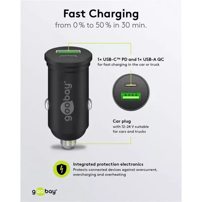Goobay Dual-USB auto rýchlonabíjačka USB-C PD 45W čierna