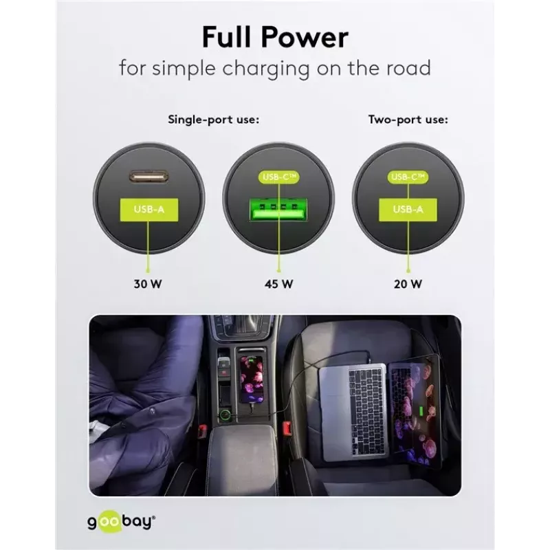 Goobay Dual-USB auto rýchlonabíjačka USB-C PD 45W čierna