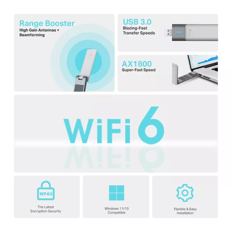 TP-Link Archer AX1800 High Gain Dual-Band Wi-Fi 6 USB adaptér