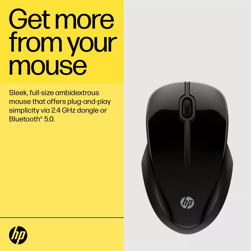 HP 250 Dual myš, obojručná, Bluetooth + USB Type A, 1600 DPI, čierna