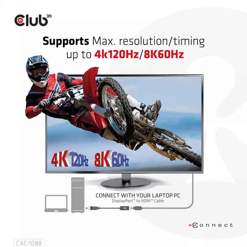 CLUB3D DisplayPort1.4 na HDMI 4K120Hz/8K60Hz HDR aktívny adaptér samec/samica