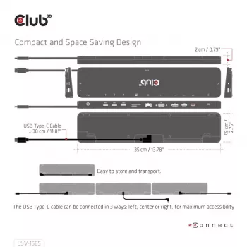 CLUB3D USB Gen1 Type-C Triple Display DP1.4 Alt mode Smart PD3.0 nabíjacia dokovacia stanica so 100 W napájacím zdrojom