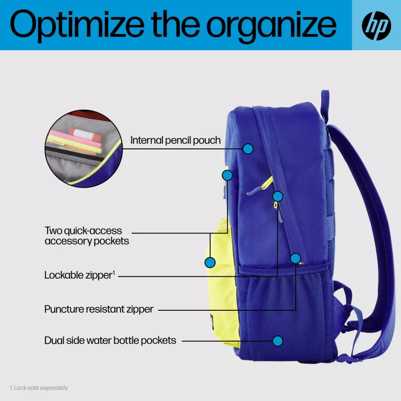 Voľnočasový batoh HP Campus Blue Backpack modrý žltý polyester 295x185x435mm