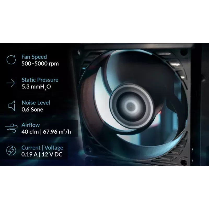 80 mm ventilátor Arctic P8 Max High-Performance PWM, 80 mm priemer, čierny, 67,96 m³/h prietok vzduchu, 0,6 Sone