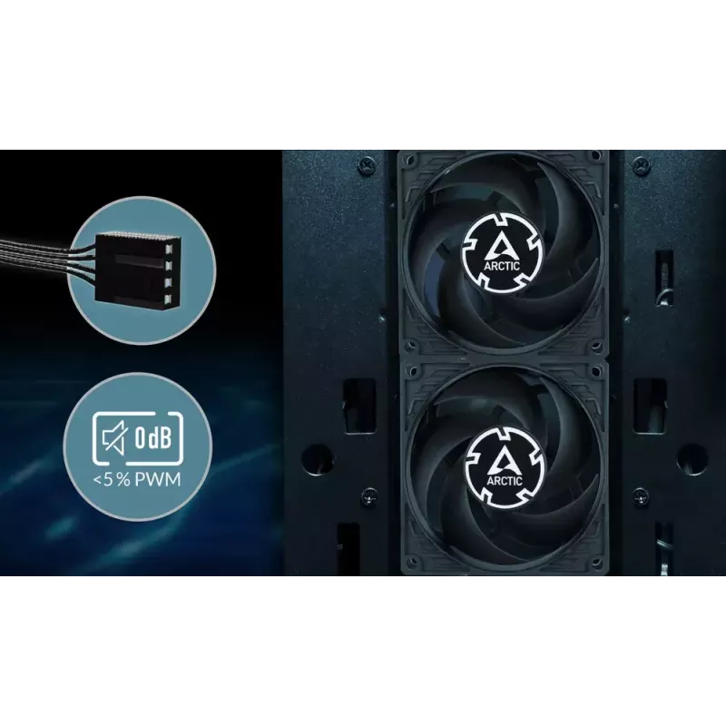 80 mm ventilátor Arctic P8 Max High-Performance PWM, 80 mm priemer, čierny, 67,96 m³/h prietok vzduchu, 0,6 Sone