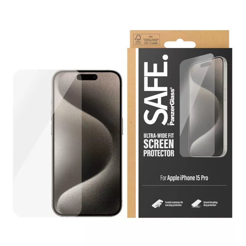 PanzerGlass SAFE. by ® ochranná fólia displeja iPhone 15 Pro | Ultra-Wide Fit