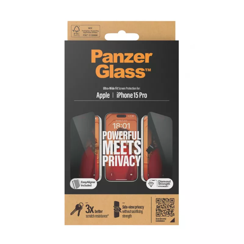 PanzerGlass ® ochranný filter súkromia displeja iPhone 15 Pro | Ultra-Wide Fit s EasyAligner