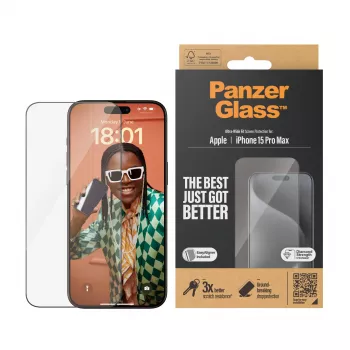 PanzerGlass ® ochranná fólia displeja iPhone 15 Pro Max | Ultra-Wide Fit s EasyAligner