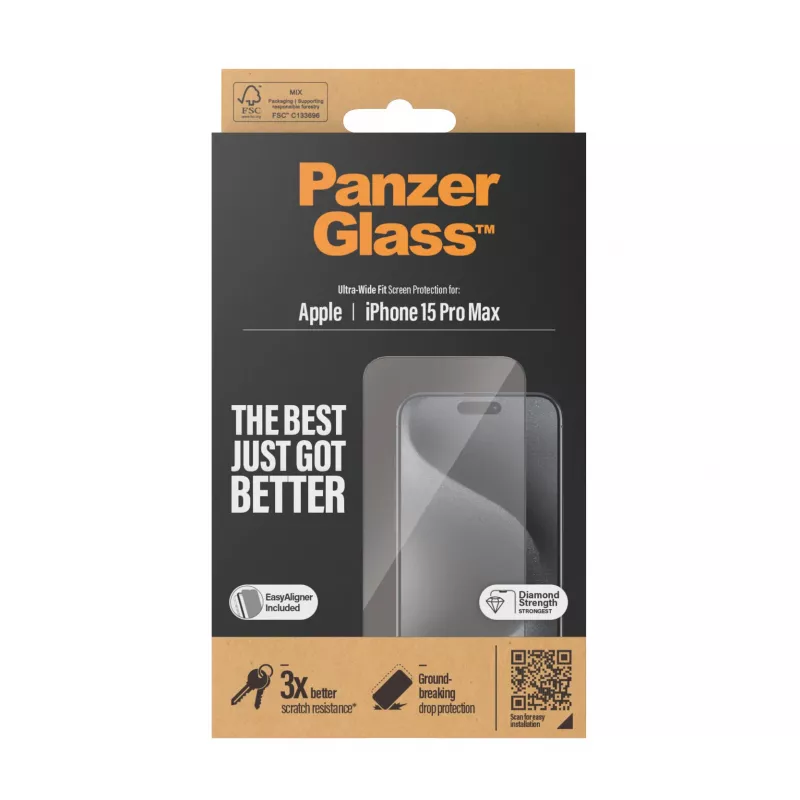 PanzerGlass ® ochranná fólia displeja iPhone 15 Pro Max | Ultra-Wide Fit s EasyAligner